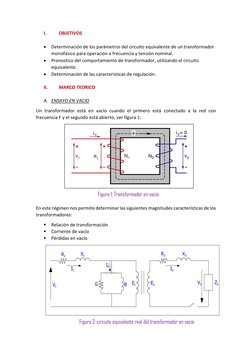 I. 
OBJETIVOS 
 
 Determinación de los parámetros del circuito equivalente de un transformador 
monofásico para operación a