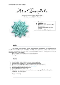 Ariel snowflake ©2019 Irina Maleeva 
 
Ariel Snowflake 
Designed and written by Irina Maleeva, 2019. 
All rights reserved ©20