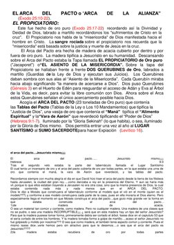 EL ARCA
DEL
PACTO o “ARCA
DE
LA
ALIANZA”
(Éxodo 25:10-22).
EL PROPICIATORIO:
Este fue hecho de oro puro (Ex