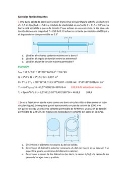 Ejercicios Torsión Resueltos 
1 Una barra solida de acero con sección transversal circular (figura 1) tiene un diámetro 
d =