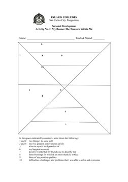 PALARIS COLLEGES
San Carlos City, Pangasinan
Personal Development
Activity No. 2: My Banner-The Treasure Within Me
Name: ____