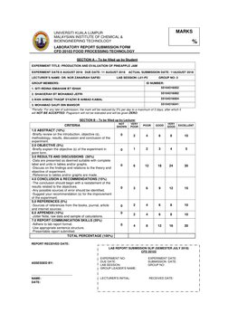 UNIVERSITI KUALA LUMPUR 
MALAYSIAN INSTITUTE OF CHEMICAL & 
BIOENGINEERING TECHNOLOGY 
LABORATORY REPORT SUBMISSION FORM