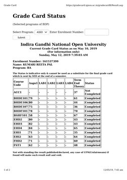 grade card ignou June 2025: TEE June 2025 Grade Card Status IGNOU Grade Card | IGNOU