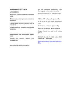 Ojos azules_DANIEL LAZO  
(COMERCIO) 
Ojos azules no llores no llores ni te enamores 
(BIS) 
Lloraras cuando me vaya cuando r