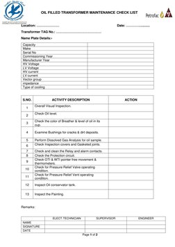 Oil-Filled Transformer Maintenance Checklist | PDF | Transformer ...
