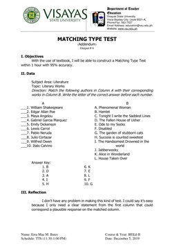 Department of Teacher 
Education 
Visayas State University 
Visca Baybay City, Leyte 6521-A,  
Phone/Fax: 563-7527 
Email