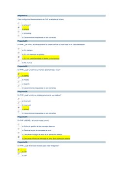 Pregunta 23: 
Para configurar el funcionamiento de PHP se emplea el fichero 
 a) php.conf 
 b) php.ini 
 c) php.setup 
 d) La