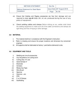 Steel Beam Installation Method Statement | PDF | Welding | Construction