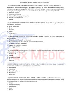 SEGUNDA VUELTA – BANCOS ENAM ESSALUD – CURSO 2019 
 
 
1754) ENAM 2009-A -CIRUGIA-QX PLASTICA-HERIDAS Y COMPLICACIONES-DX: Pa