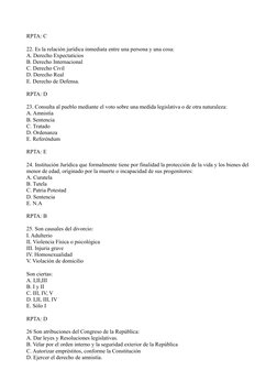 RPTA: C
22. Es la relación jurídica inmediata entre una persona y una cosa:
A. Derecho Expectaticios
B. Derecho Internacional