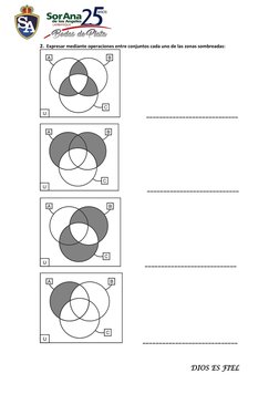 2. Expresar mediante operaciones entre conjuntos cada uno de las zonas sombreadas: 
            _______________________
