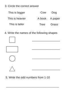 3. Circle the correct answer
This is bigger
Cow       Dog
This is heavier
A book     A paper
This is taller
Tree       Grass