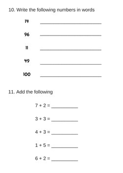 10. Write the following numbers in words
14
96
11
49
100
_______________________
_______________________
____________________