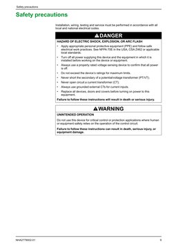 Safety precautions
Safety precautions
Installation, wiring, testing and service must be performed in accordance with all
loca