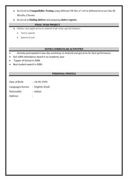 Manual Testing Resume for Freshers | PDF | Software Testing | Method ...