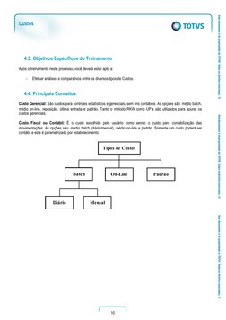 Custos 
 
Controle e Planejamento da Produção 
10 
 
 
Versão 1.0 
 
 
4.3. Objetivos Específicos do Treinamento 
 
Após