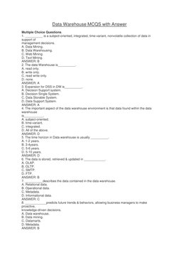 Data Warehouse MCQs and Answers PDF | PDF | Data Warehouse | Metadata