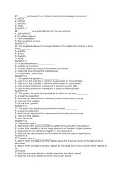 Data Warehouse MCQs and Answers PDF | PDF | Data Warehouse | Metadata