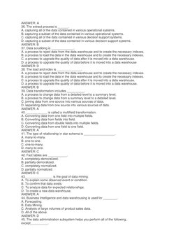 Data Warehouse MCQs and Answers PDF | PDF | Data Warehouse | Metadata