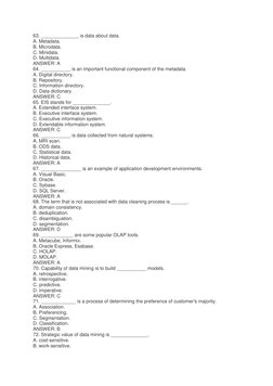 Data Warehouse MCQs and Answers PDF | PDF | Data Warehouse | Metadata