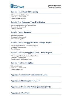 OpenFOAM® Basic Training 
Table of Contents 
 
 
Tutorial Nine: Parallel Processing