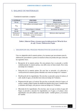 AGROINDUSTRIAS Y ALIMENTOS II 
 
2 
26 de noviembre de 2019 
5. BALANCE DE MATERIALES 
 
 Cantidad de materiales a emplear: