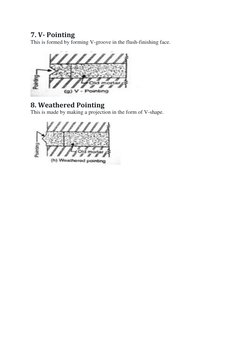 7. V- Pointing 
This is formed by forming V-groove in the flush-finishing face. 
 
8. Weathered Pointing 
This is made by mak