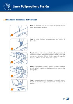 07
Línea Polipropileno Fusión
3.2 Instalación de montura de Derivación
Paso 1:  Perfore el tubo con una mecha de 12mm en el l