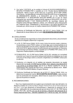 f) Con fecha 11OCT2019, se ha recibido el Informe Nª 80-2019-SUBDIRSAPOL/X-
MR.SPOL-P/POSMED-PNP-J. expedido por el Dr. Rhudd
