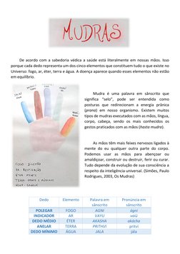 De acordo com a sabedoria védica a saúde está literalmente em nossas mãos. Isso 
porque cada dedo representa um dos cin