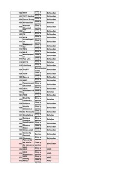 102 TNT
Estándar
103 TNT Series
Estándar
104 Canal Sony
Estándar
105 Atreseries
Estelar
106
Estándar
108
Estándar
109 FX
Está