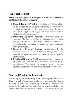 Types and Content 
There are four general conceptualizations of a research 
problem in the social sciences: 
1. Casuist Re