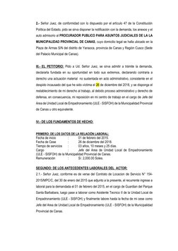 2.- Señor Juez, de conformidad con lo dispuesto por el artículo 47 de la Constitución 
Política del Estado, pido se sirva dis