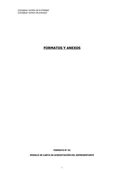 (Consignar nombre de la Entidad)
(Consignar número de proceso)
FORMATOS Y ANEXOS
FORMATO N° 01
MODELO DE CARTA DE ACREDITACIÓ