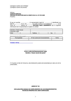 (Consignar nombre de la Entidad)
(Consignar número de proceso)
Señores
COMITÉ ESPECIAL 
PROCESO DE SELECCIÓN BAJO EL ÁMBITO D