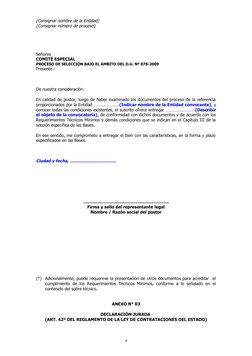 (Consignar nombre de la Entidad)
(Consignar número de proceso)
Señores
COMITÉ ESPECIAL 
PROCESO DE SELECCIÓN BAJO EL ÁMBITO D