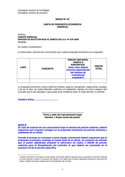 (Consignar nombre de la Entidad)
(Consignar número de proceso)
ANEXO Nº 07
CARTA DE PROPUESTA ECONÓMICA
(MODELO)
Señores
COMI