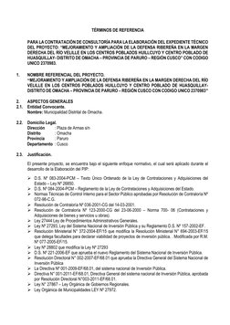 TÉRMINOS DE REFERENCIA 
 
PARA LA CONTRATACIÓN DE CONSULTORÍA PARA LA ELABORACIÓN DEL EXPEDIENTE TÉCNICO 
DEL PROYECTO: “MEJO