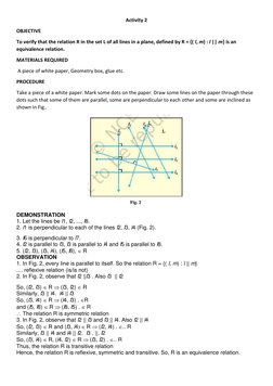 Activity 2
OBJECTIVE
To verify that the relation R in the set L of all lines in a plane, defined by R = {( l, m) : l || m} is