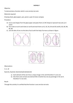 Activity 4
Objective
To demonstrate a function which is one one but not onto
Materials required
Drawing sheet, glaze papers,