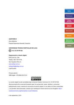 AUDITORÍA II
Guía didáctica
Paquita Esperanza Alvarado Camacho
UNIVERSIDAD TÉCNICA PARTICULAR DE LOJA
4.0, CC BY-NY-SA
Diagra