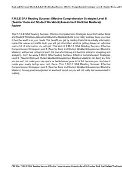 Read and Download Ebook F.R.E.E SRA Reading Success: Effective Comprehension Strategies Level B (Teacher Book And St
F.R.E.E