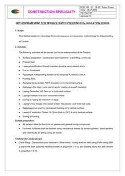 Terrace Waterproofing Method Statement | PDF | Polyurethane | Concrete