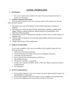 COURSE  INFORMATION 
1. Introduction: 
 
§ 
This course is meant for the candidates who aspire to become professional mechani