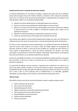 Importancia del menú en la gestión de alimentos y bebidas 
La industria gastronómica es una fuente de trabajo e ingresos para