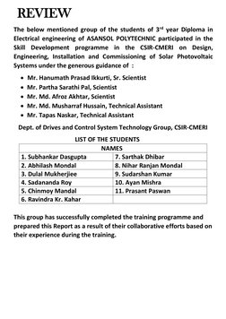 REVIEW 
The below mentioned group of the students of 3rd year Diploma in 
Electrical engineering of ASANSOL POLYTECHNIC