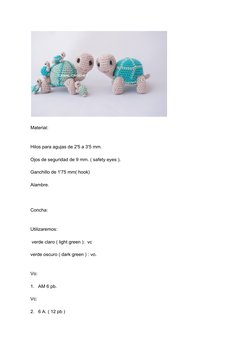 Material: 
 
 
Hilos para agujas de 2'5 a 3'5 mm. 
 
Ojos de seguridad de 9 mm. ( safety eyes ). 
 
Ganchillo de 1'75 mm(