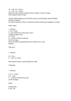 16.   2 pb, 1 D...( 18 pb ). 
17.   1 pb, 1 D...( 12 pb ). 
Rellenar un poco colocar el alambre volver a rellenar y cerrar co