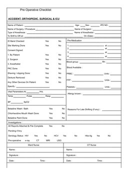 Pre and Post Operative Checklists | PDF | Surgery | Clinical Medicine