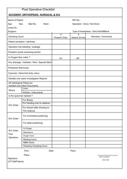 Pre and Post Operative Checklists | PDF | Surgery | Clinical Medicine